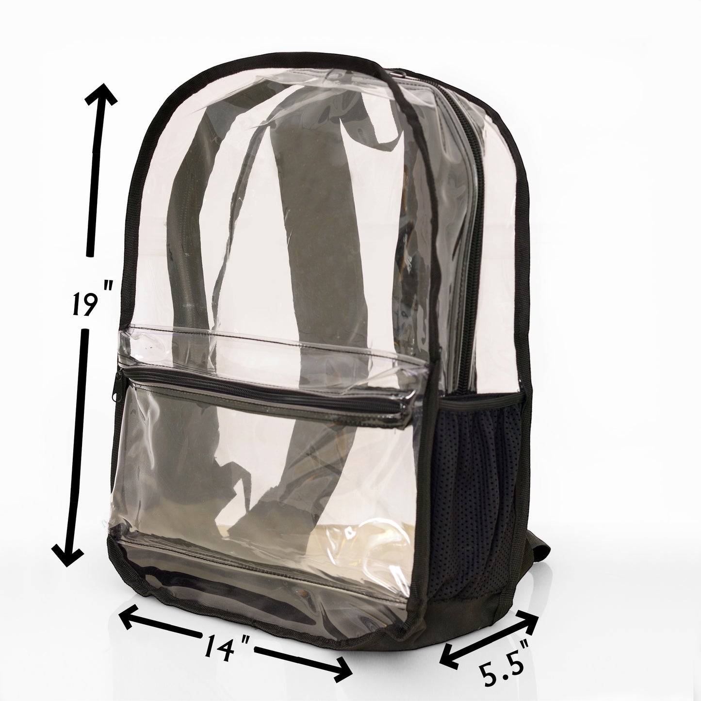 Transparent Backpack with Reinforced Black Marine Nylon Padded Straps, Heavy Duty and Strong Transparent 0.14mm Polyvinyl Chloride Material (PVC Plastic), Backpack Approved for Schools, Stadiums, Travel and More.